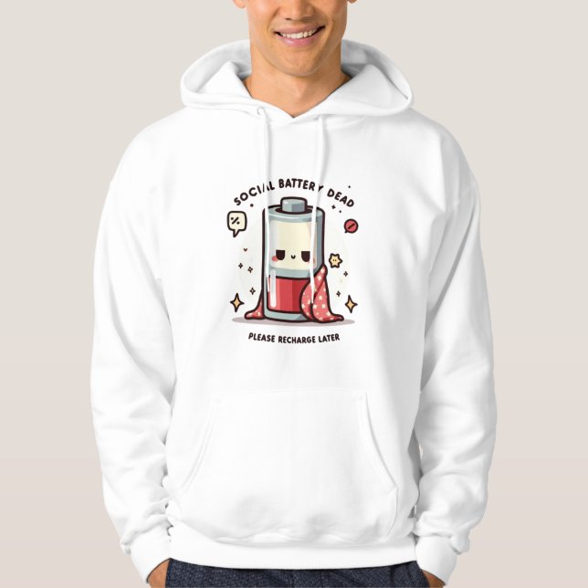 Moletom Social Battery Dead Hoodie Funny Introvert Saying (Frente)