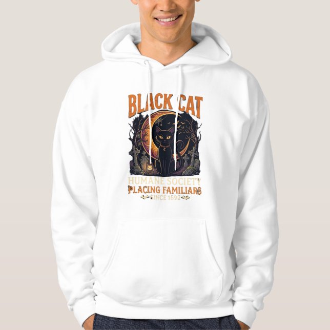 Moletom Sociedade Humana Black Cat Halloween Crescente Lua (Frente)