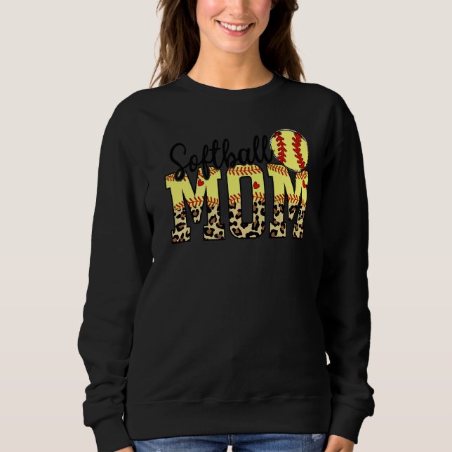 Moletom Softball E Mãe Coração Vermelha Com Leopardo Para  (Frente)