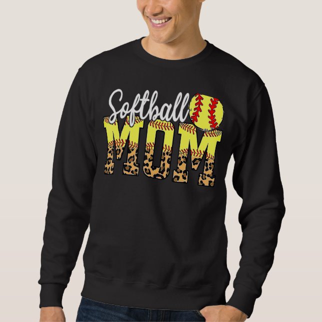 Moletom Softball Mãe Leopardo Dia de as mães Esportes do C (Frente)