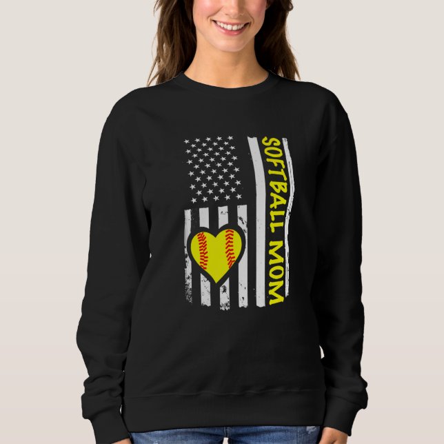 Moletom Softball Mom USA Flag Heart   (Frente)