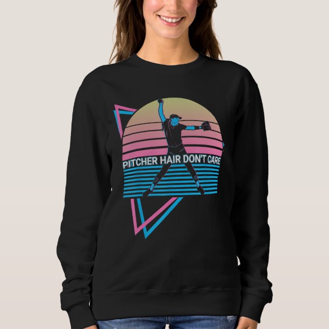 Moletom Softball Pitcher Retro Pitcher Hair Don't Care (Frente)