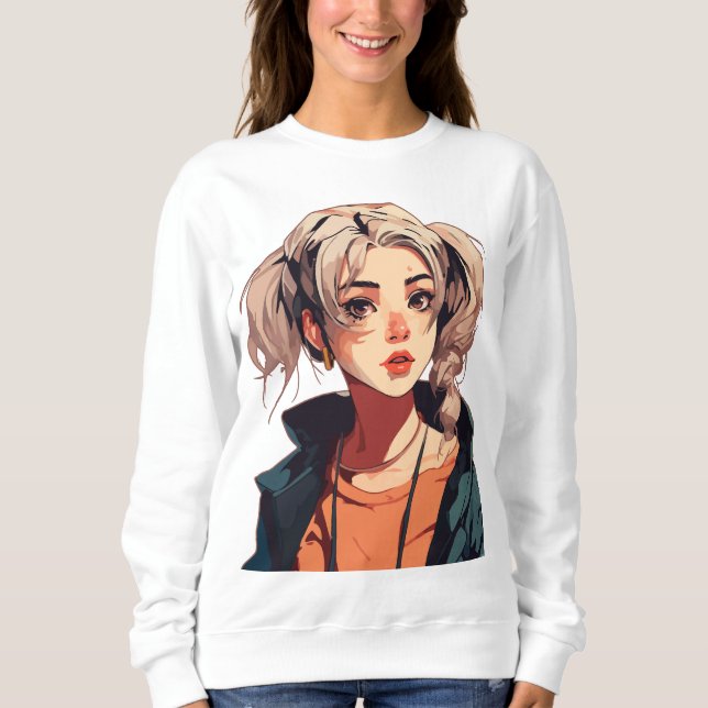 Moletom Sonho de Anime: Beleza de Cabelos Castanhos Claros (Frente)