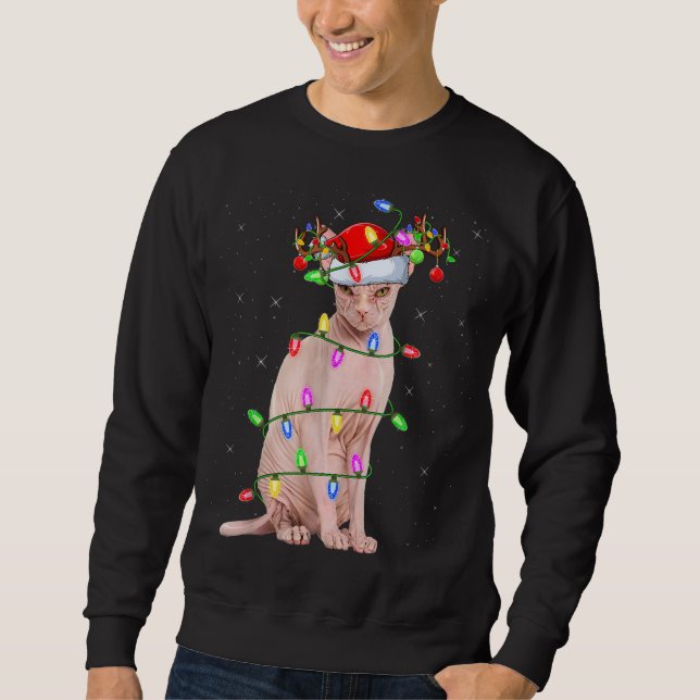 Moletom Sphynx Cat Lover Xmas Lighting Papais noeis Sphynx (Frente)