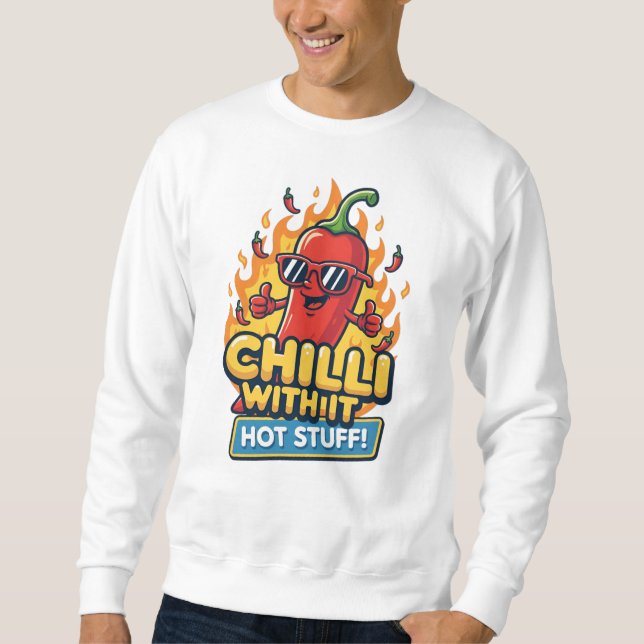 Moletom Spicy Pepper Tee – “Chilli With It” Cartoon Design (Frente)