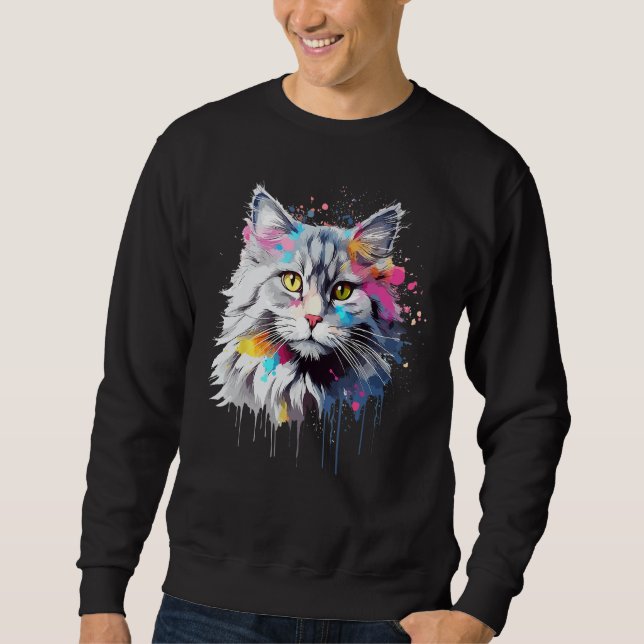 Moletom Splash Art Siberian Cat Face Colorful (Frente)