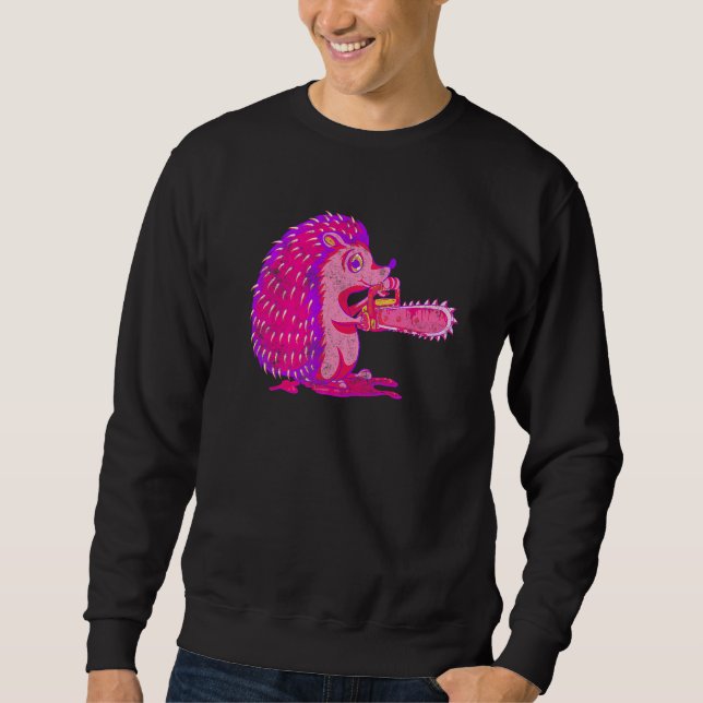 Moletom Spooky Hedgehog Vaporwave Creepy Animal Chainsaw H (Frente)