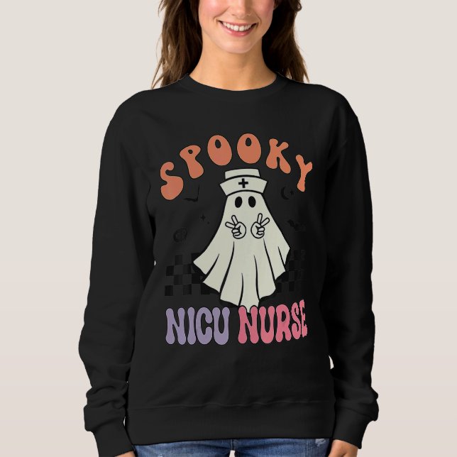 Moletom Spooky NICU Nurse Halloween Ghost Retro RN Neonata (Frente)