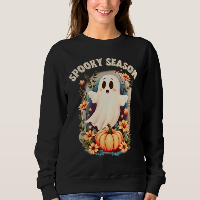 Moletom Spooky Season Cute Ghost Floral Retro (Frente)