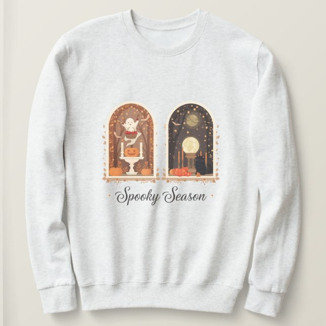 Moletom Spooky Season Sweatshirt | Cute Ghost & Pumpkin  (Frente do Design)
