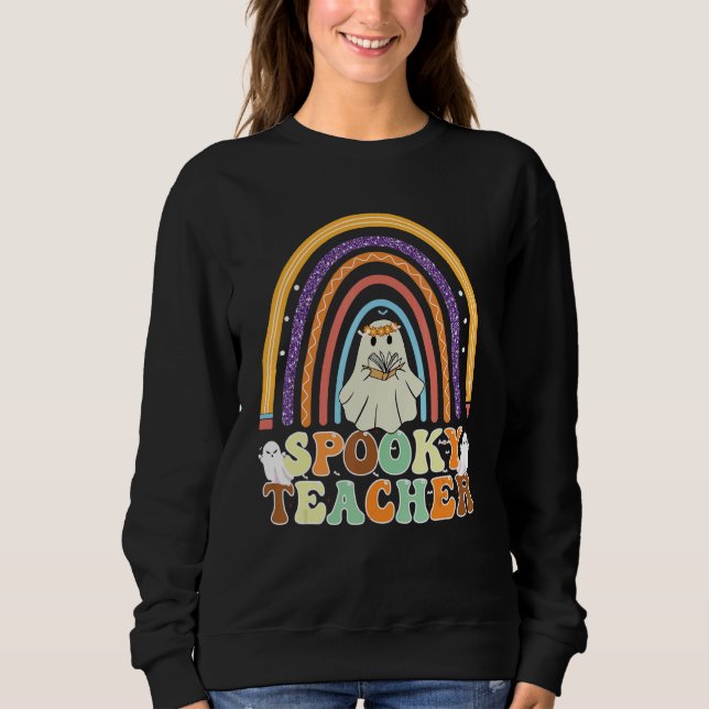 Moletom Spooky Teacher Groovy Retro Ghost Teacher Hallowee (Frente)
