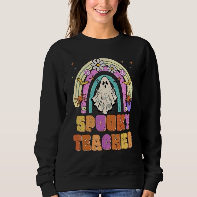 Moletom Spooky Teacher Retro Spooky Floral Ghost Hippie Ha (Frente)