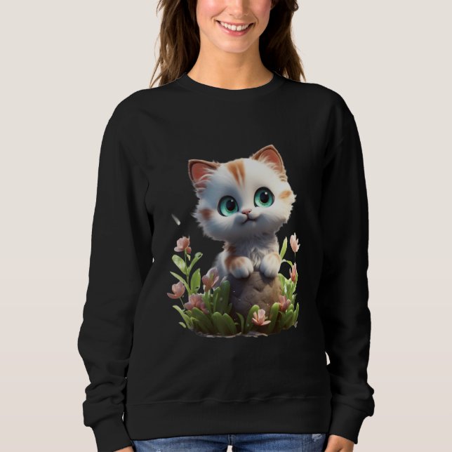 Moletom Spring Garden Kitten Flower Cat Girl Floral Blosso (Frente)