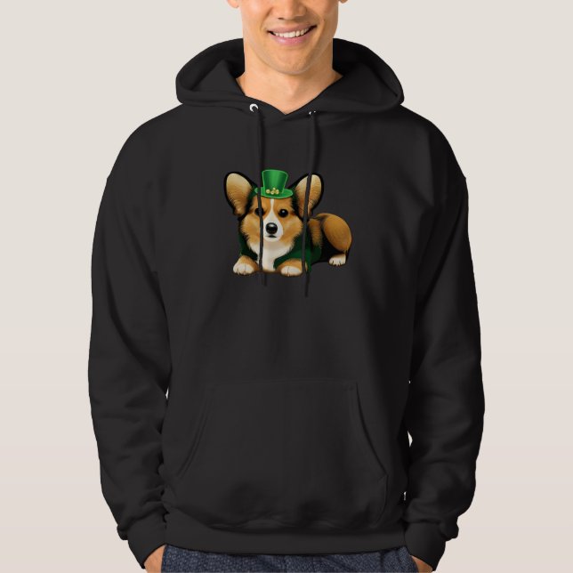 Moletom St Patrick's Day Corgi Dog Irish Shamrock Leprecha (Frente)