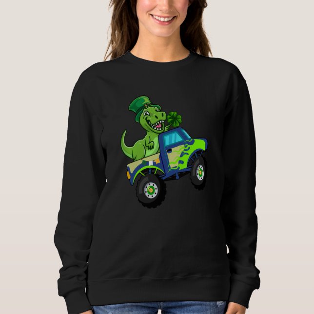 Moletom St Patricks Day Cute Dinosaur Monster Truck Kids B (Frente)