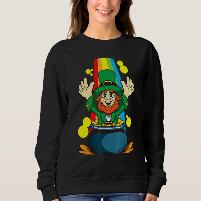 Moletom St Patricks Day Cute Leprechaun Treasure Rainbow L (Frente)