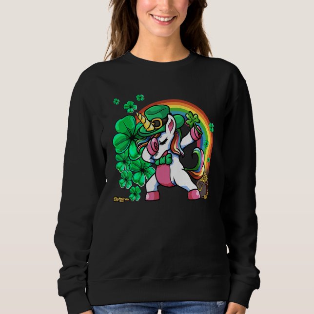 Moletom St Patricks Day Girls Dabbing Unicorn Leprechaun L (Frente)