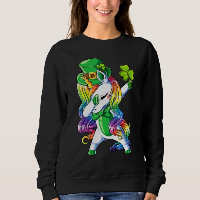 Moletom St Patricks Day Girls Dabbing Unicorn Leprechaun L (Frente)