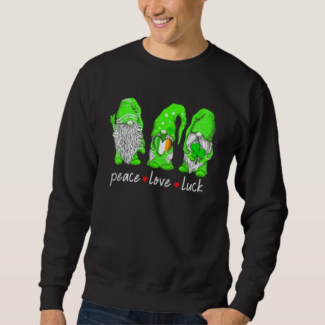 Moletom St Patrick's Day Gnome Peace Love Luck Heart Shamr (Frente)