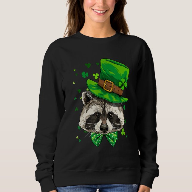 Moletom St Patrick's Day Leprechaun Raccoon Shamrock Irish (Frente)
