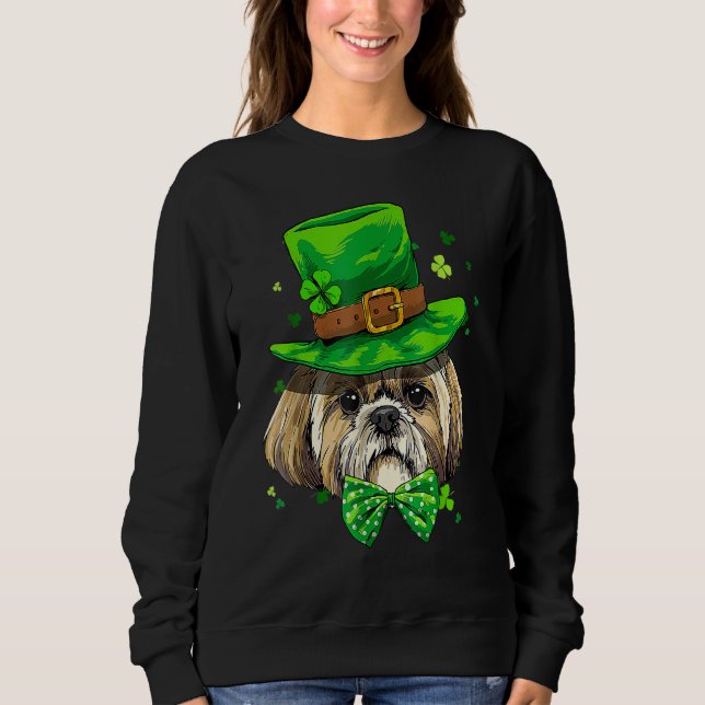 Moletom St Patrick's Day Leprechaun Shamrock Shih Tzu Iris (Frente)