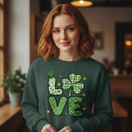 Moletom St. Patrick's Day LOVE Green Mixed Patterns Clover