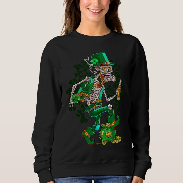 Moletom St Patrick's Day Skeleton Drinking Beer C Pot Of G (Frente)