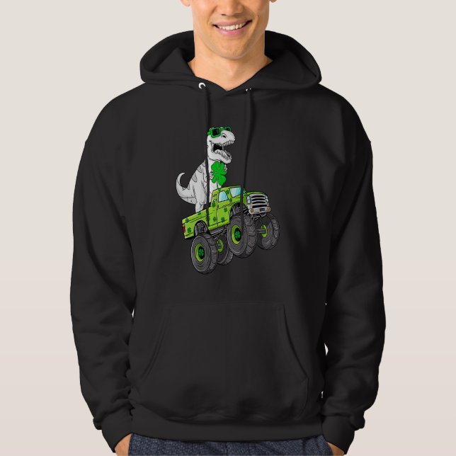 Moletom St Patricks Day T Rex Riding Monster Truck Dino To (Frente)