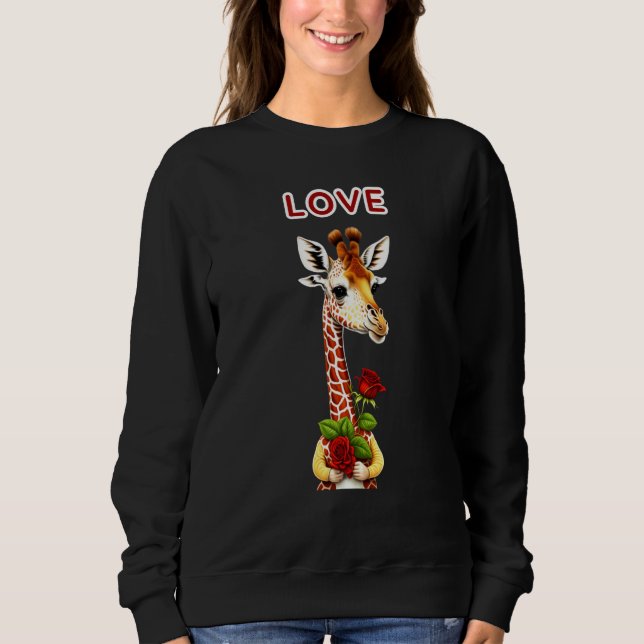 Moletom St Valentine Day Love Giraffe holding roses (Frente)