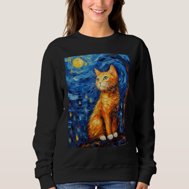 Moletom Starnight Cat, Van Gogh Cat, Cat Lover, Cat Mãe (Frente)