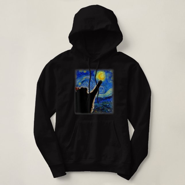 Moletom Starry Night Cat, Cat Mom, Cat Dad, Cat Lover, Van (Frente do Design)