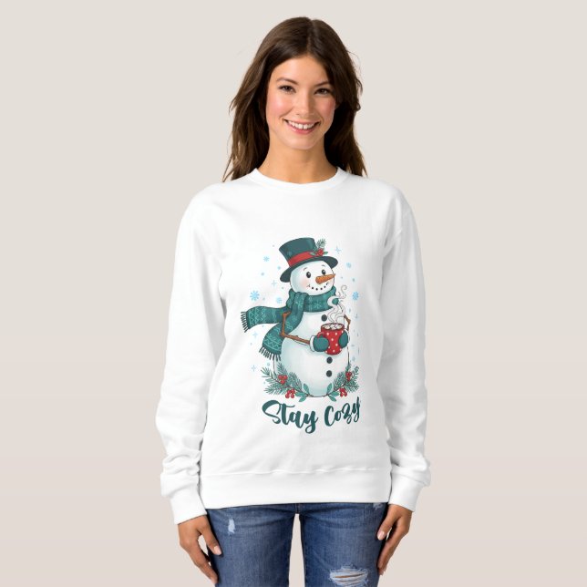 Moletom Stay Cozy Winter Snowman With Hot Cocoa (Frente Completa)