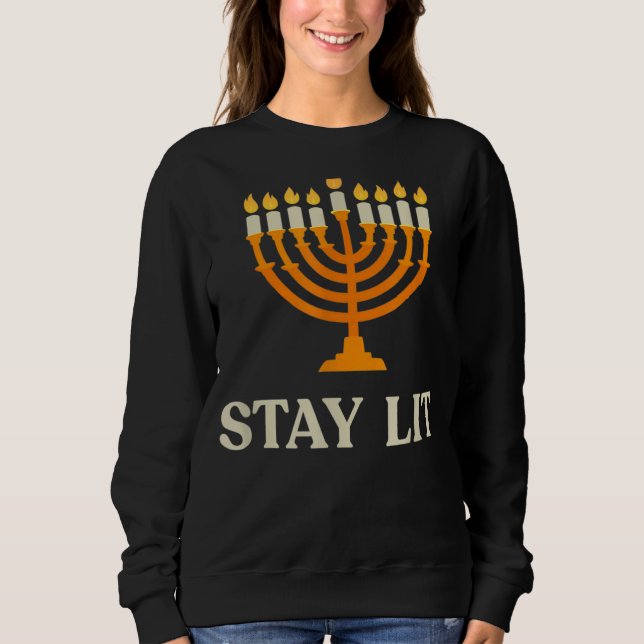 Moletom Stay Lit Hanukkah Menorah Jewish Chanukkah Dreidel (Frente)
