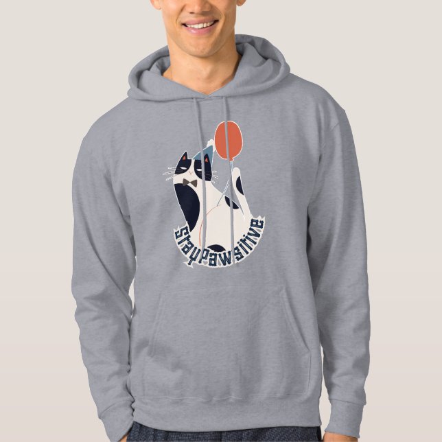 Moletom Stay Pawsitive Cute Tuxedo Cat Balloon Hoodie (Frente)