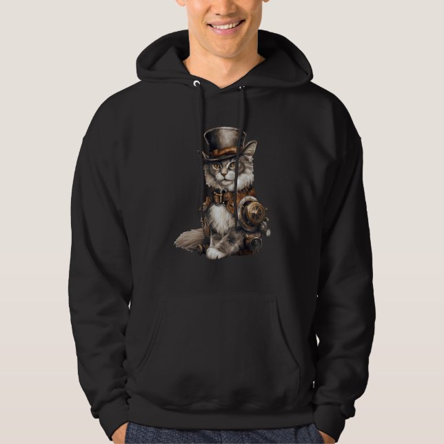 Moletom Steampunk Cat With Hat Graphic Design Cat  Fantasy (Frente)