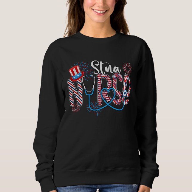 Moletom STNA Nurse 4th of July Love Heart Stethoscope RN N (Frente)