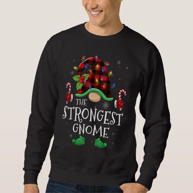 Moletom Strongest Gnome Buffalo Plaid Matching Family Chri (Frente)