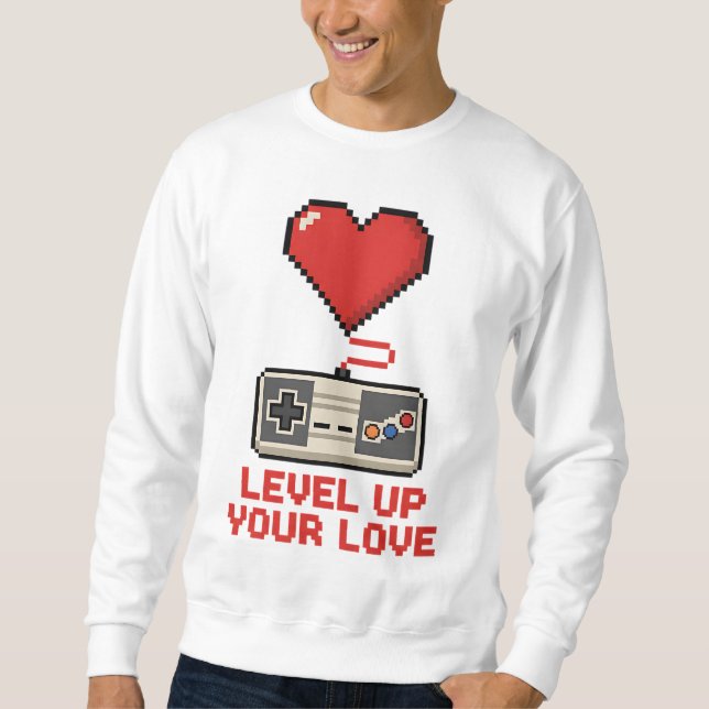 Moletom Suba de Nível Seu Amor, Design de Jogos Retro em P (Frente)
