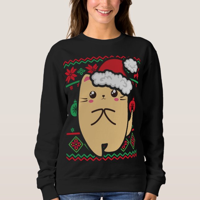 Moletom Sueco Feio de Natal Fofo Kawaii Anime Chibi Tímido (Frente)