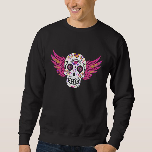 Moletom Sugar Skull Dia de los Muertos Floral Bone Head Ta (Frente)