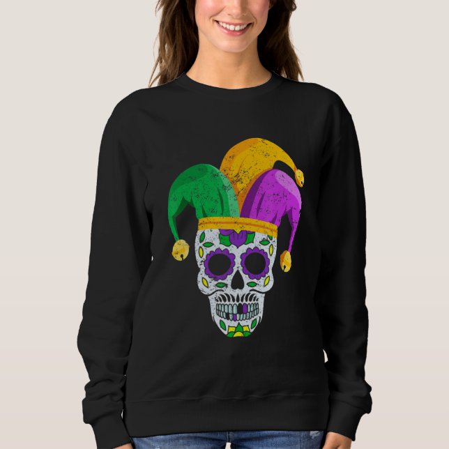 Moletom Sugar Skull Mardi Gras Party Apparel  Men Women Ki (Frente)