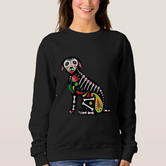 Moletom Sugar Skull Pug Dia De Los Muertos Halloween Dog M (Frente)