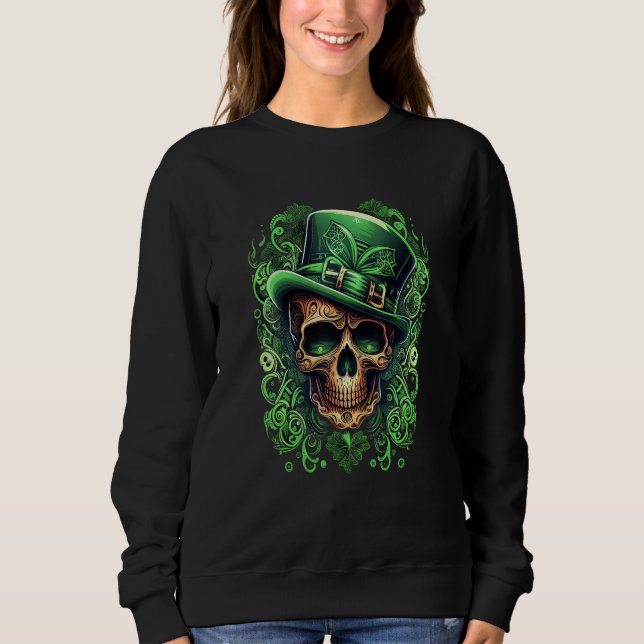 Moletom Sugar Skull St Patricks Day Irish Skull Leprechaun (Frente)