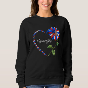 Moletom Sunflower Heart American Granny Life Usa Flag 4th