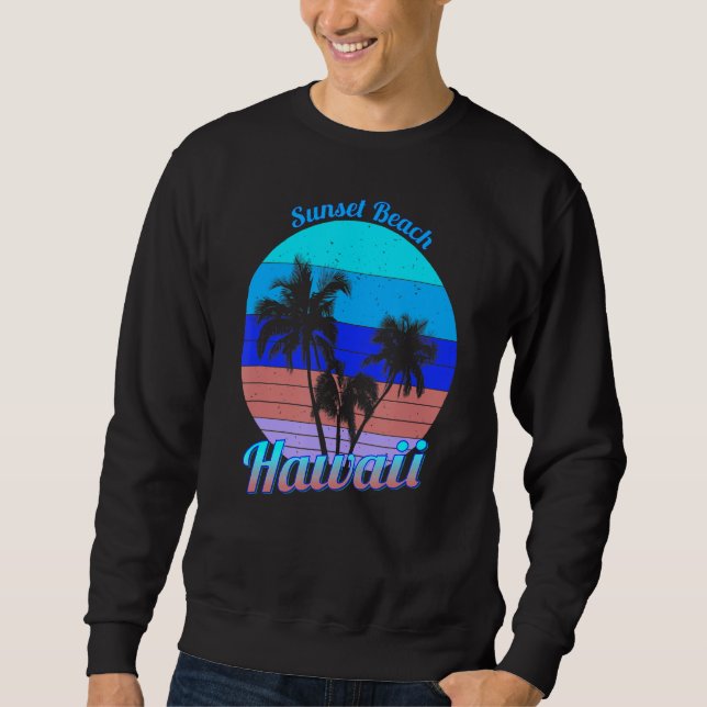 Moletom Sunset Beach Hawaii Retro Tropical Palm Trees Vaca (Frente)