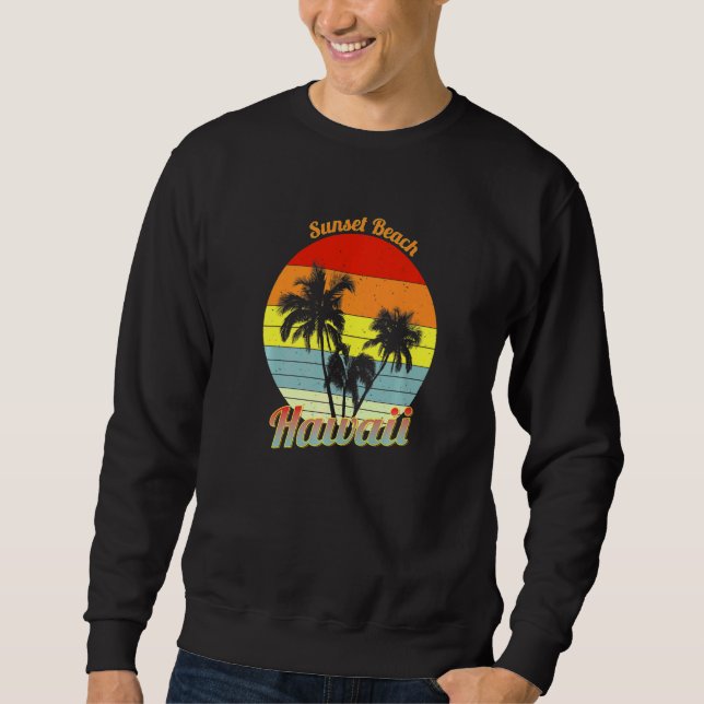 Moletom Sunset Beach Hawaii Retro Tropical Palm Trees Vaca (Frente)