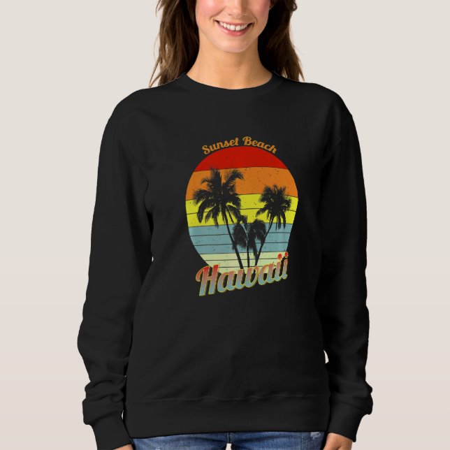Moletom Sunset Beach Hawaii Retro Tropical Palm Trees Vaca (Frente)