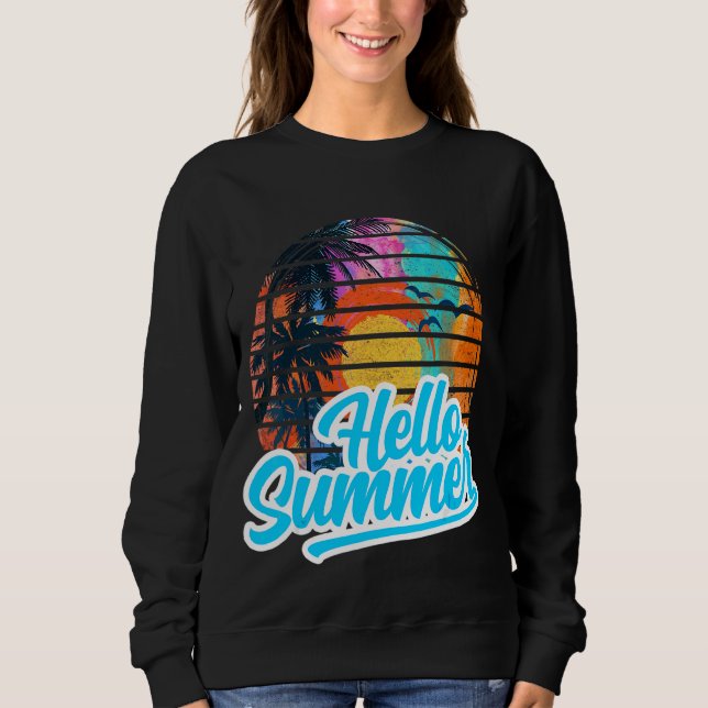 Moletom Sunset Beach Palm Tree Hello Summer Vacin Holi (Frente)