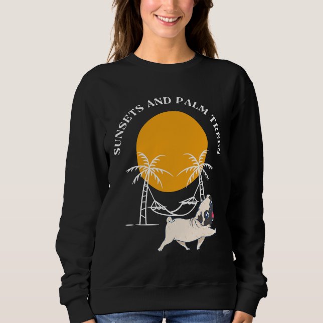 Moletom SUNSET E PALM TREES E PUG T-Shirt Essencial 8 (Frente)