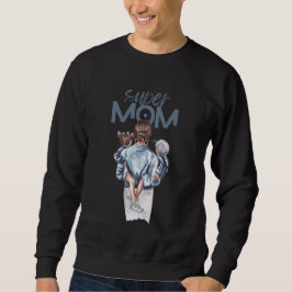 Moletom Super Mãe Azul Aquarela Mãe e Filhos Arte